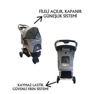 Tommy Evcil Hayvan Arabası 87x50x107cm Gri Max 20 Kg