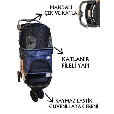 Tommy Evcil Hayvan Arabası 87x50x107cm Lacivert Max 20 Kg