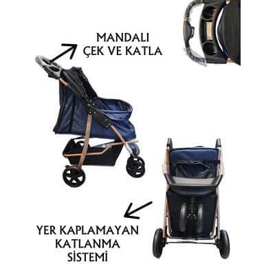 Tommy Evcil Hayvan Arabası 87x50x107cm Lacivert Max 20 Kg