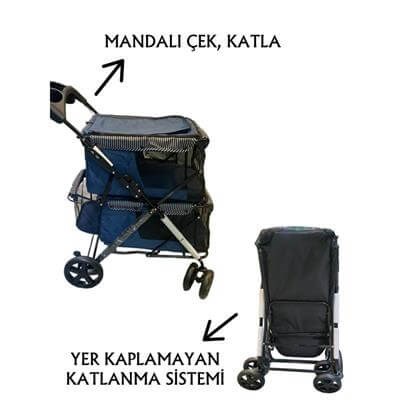 Tommy İki Katlı Evcil Hayvan Arabası 85x51x100cm Lacivert Max 10 10 Kg