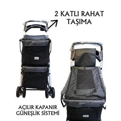 Tommy İki Katlı Evcil Hayvan Arabası 85x51x100cm Siyah Max 10 10 Kg