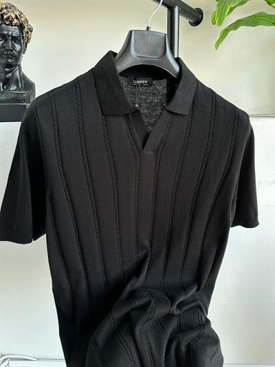 Desenli V-Yaka Triko Siyah