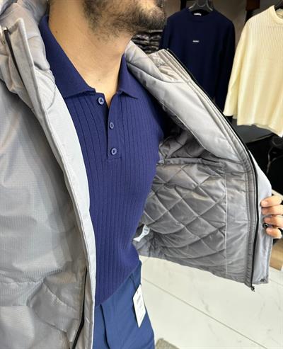 Kapüşonlu Mont Gri