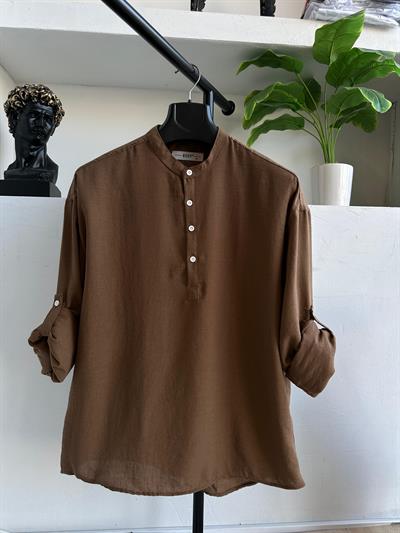 Keten Hakim Yakalı Gömlek Kahverengi