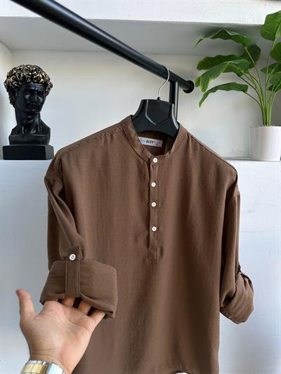 Keten Hakim Yakalı Gömlek Kahverengi