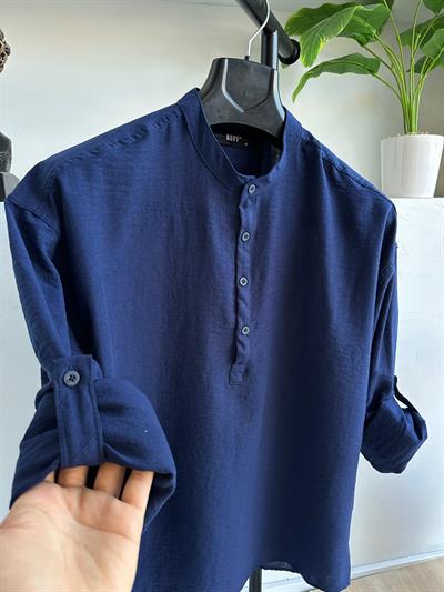 Keten Hakim Yakalı Gömlek Lacivert