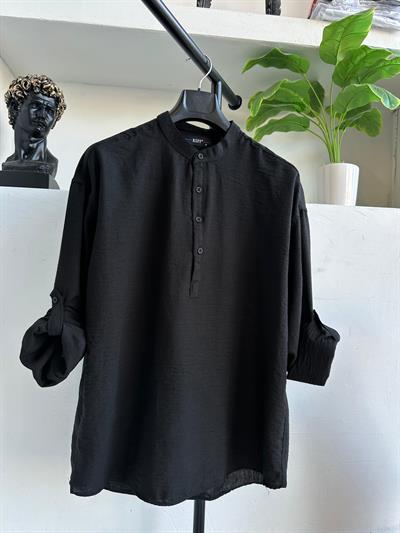 Keten Hakim Yakalı Gömlek Siyah