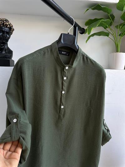 Keten Hakim Yakalı Gömlek Yeşil
