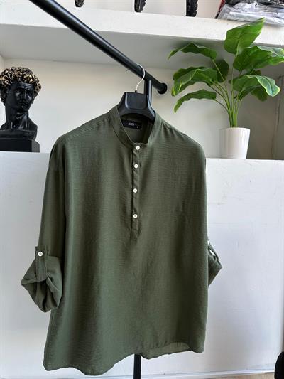 Keten Hakim Yakalı Gömlek Yeşil