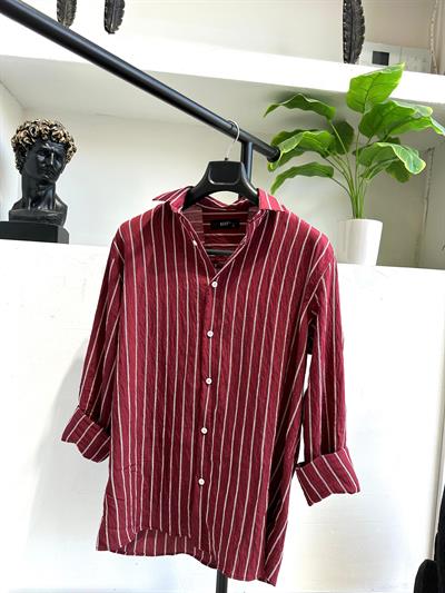 Bordo Çizgili Gömlek