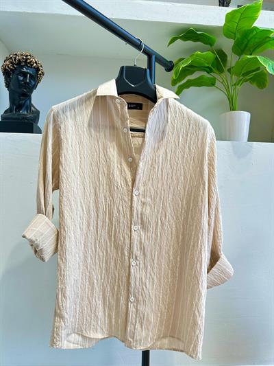 Krem Çizgili Gömlek