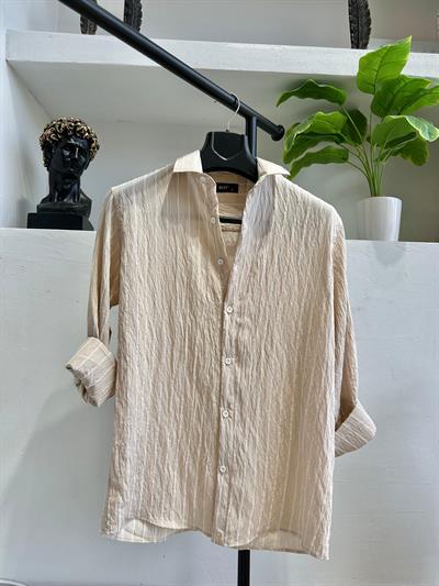 Krem Çizgili Gömlek