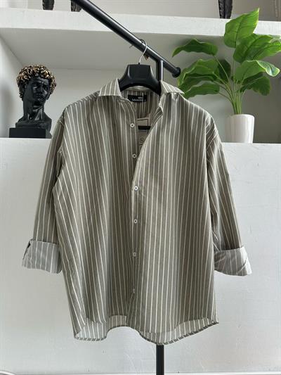 Oversize Çizgili Gömlek YEŞİL