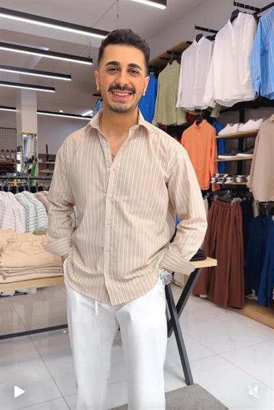 Oversize Çizgili Gömlek Krem