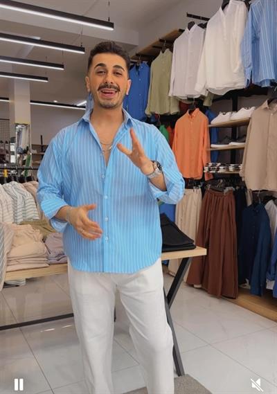 Oversize Çizgili Gömlek Mavi