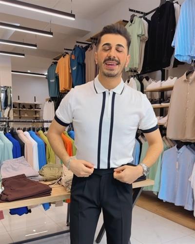 Çizgili Polo Yakalı Triko Tişört Beyaz