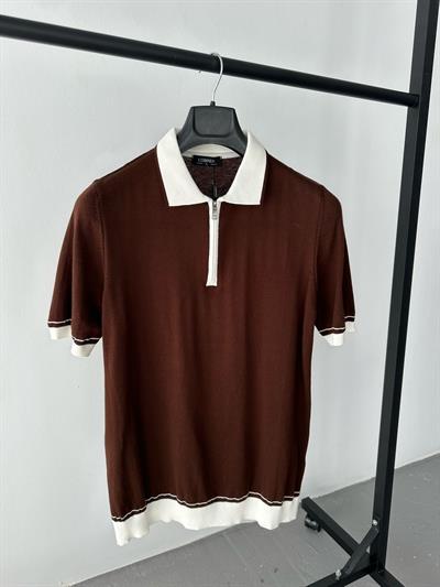 Beyaz Yakalı Triko Tişört Kahve