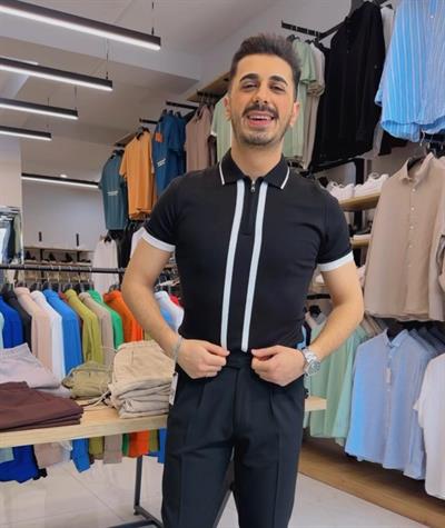 Çizgili Polo Yakalı Triko Tişört Siyah