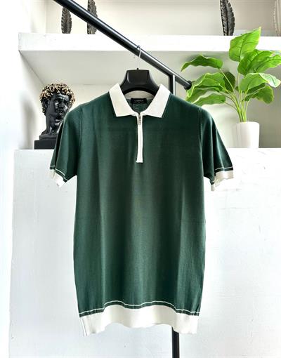 Beyaz Yakalı Triko Tişört Yeşil