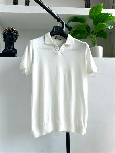 V-Yaka Triko Tişört Beyaz