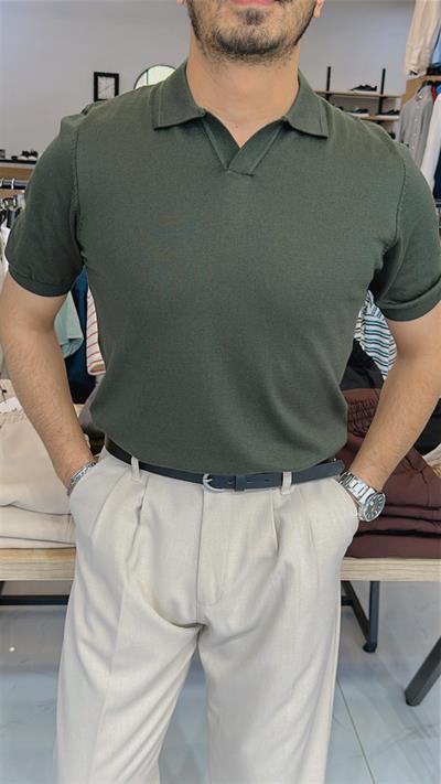 V-Yaka Triko Tişört Haki