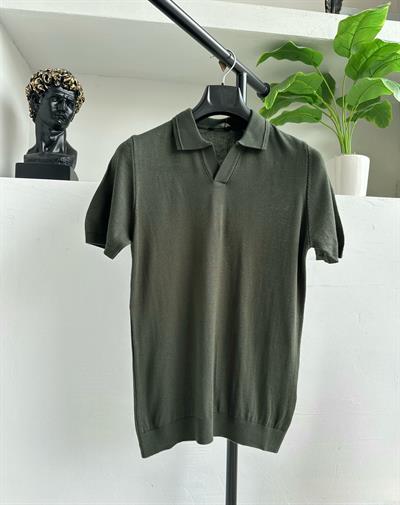 V-Yaka Triko Tişört Haki