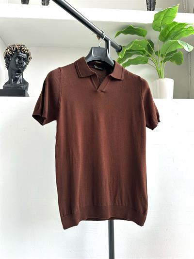 V-Yaka Triko Tişört Kahve