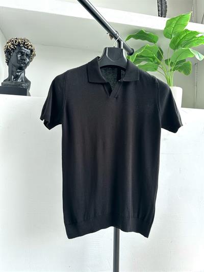 V-Yaka Triko Tişört Siyah