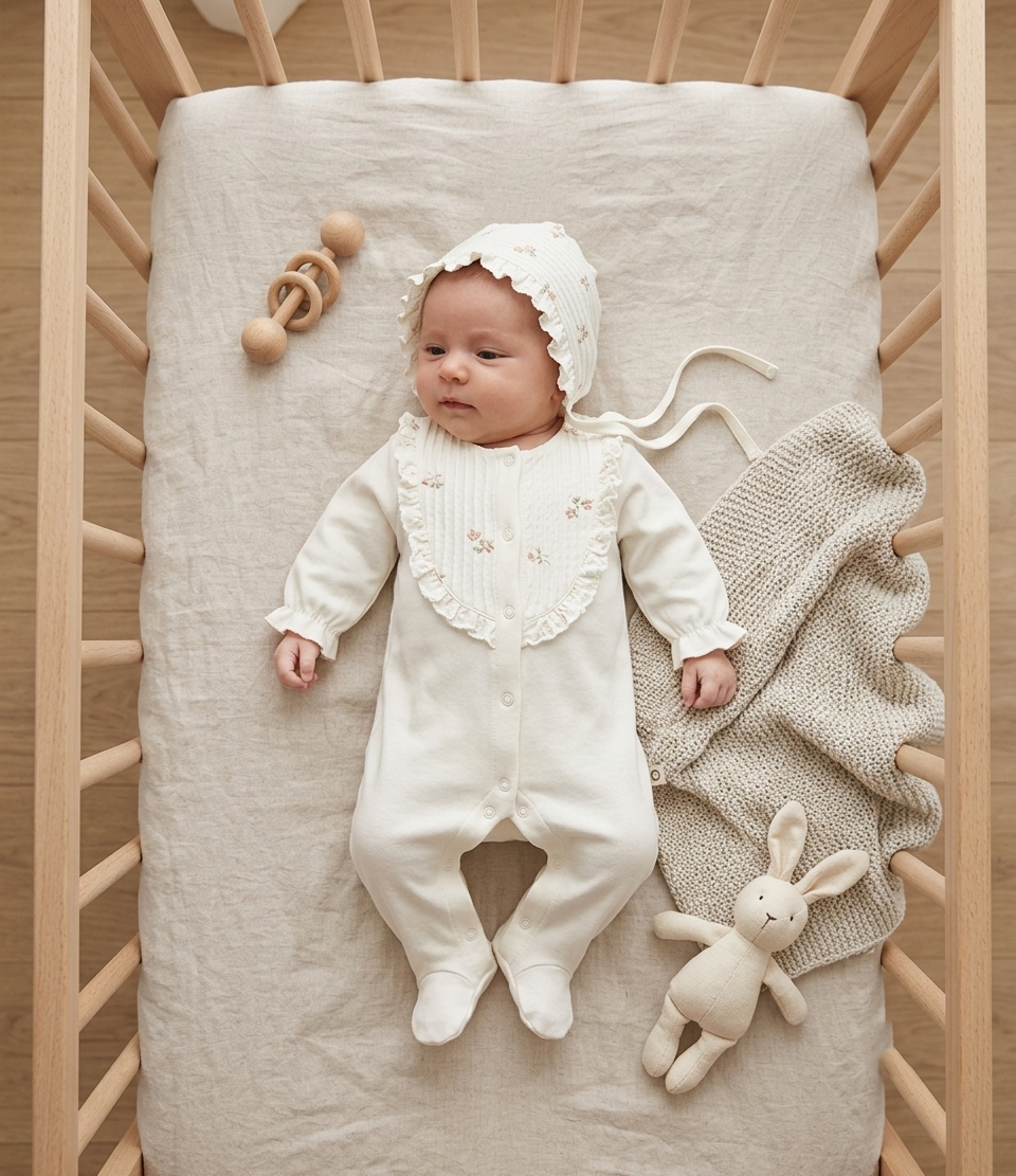 Brodeli Jakarlı Kız Bebek Tulumu
