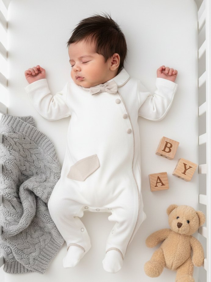 Erkek Bebek Mevlüt Kıyafeti Papyonlu Smokin Tulum