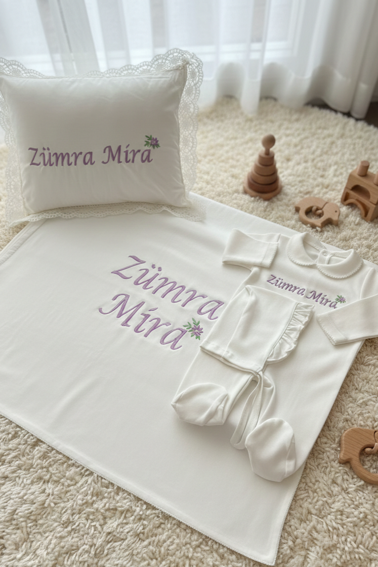İsimli Kız Hastane Çıkışı 5'li Bebe Yaka İsme Özel Set