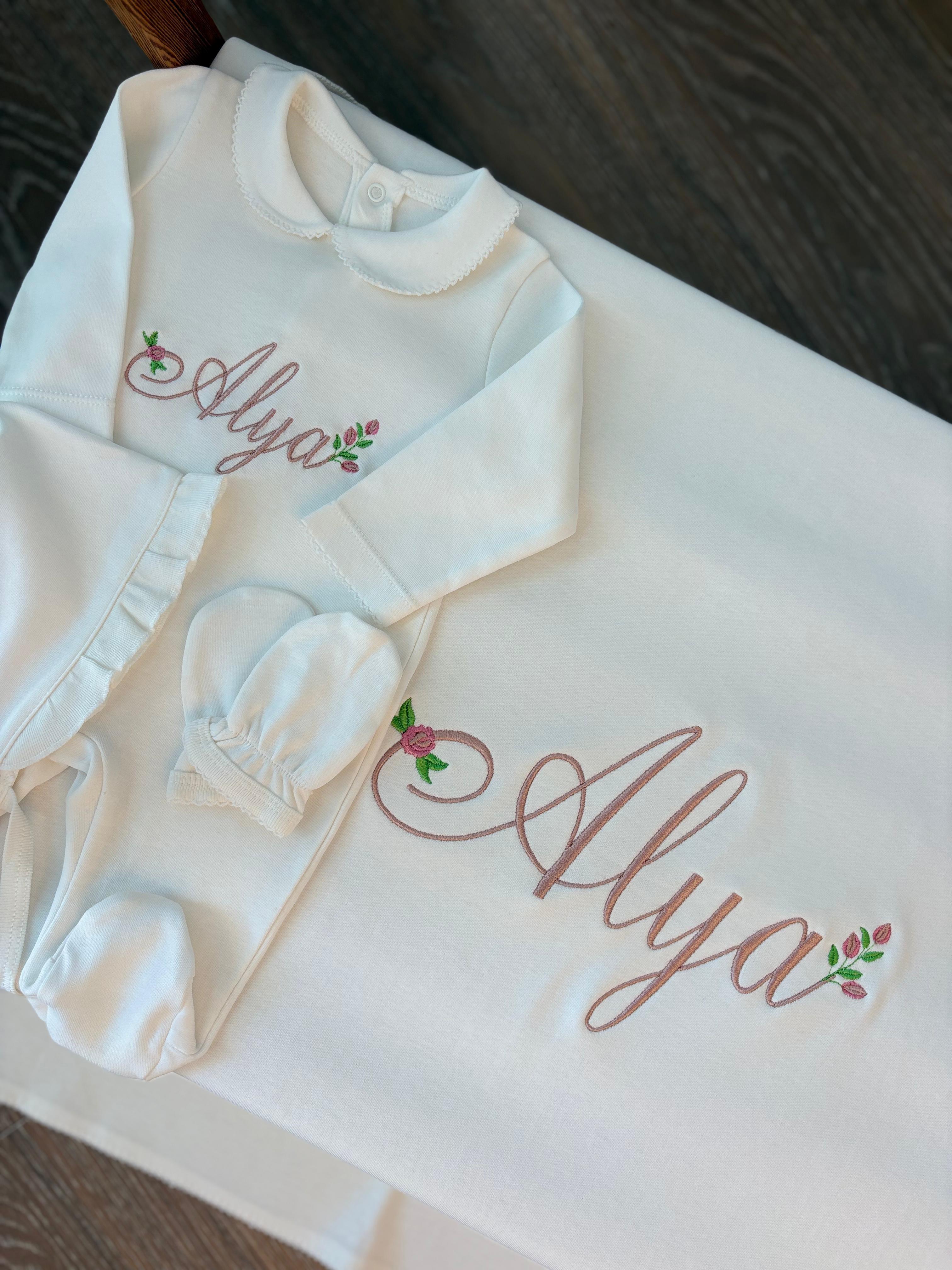 İsme Özel Kroşatalı Bebe Yaka 4'lü Yenidoğan Seti Bebe Yakalı Hastane Çıkışı