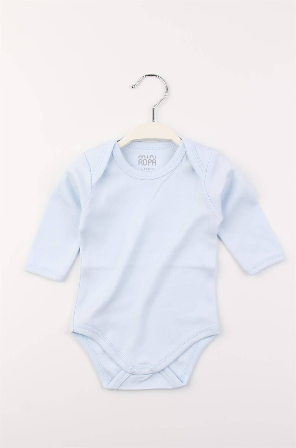 Miniropa Pamuklu Mavi Zarf Yaka Uzun Kollu Bebek Çıtçıtlı Body Zıbın Bebek Badi