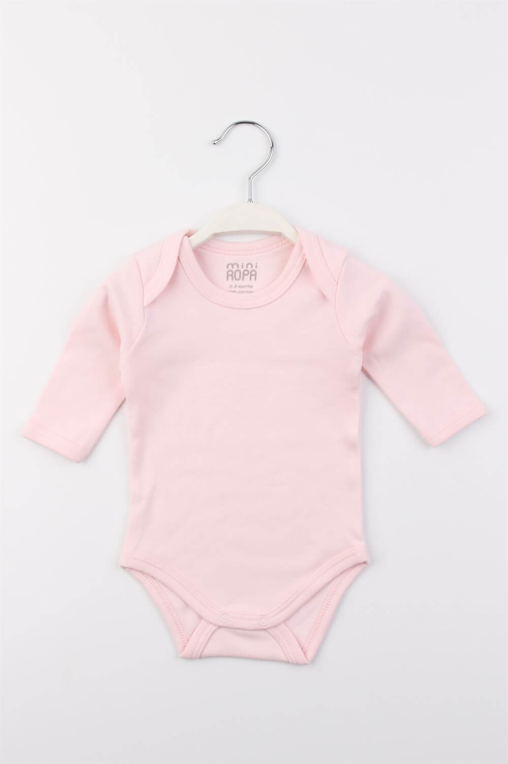 Miniropa Pamuklu Pembe Zarf Yaka Uzun Kollu Bebek Çıtçıtlı Body Zıbın Bebek Badi