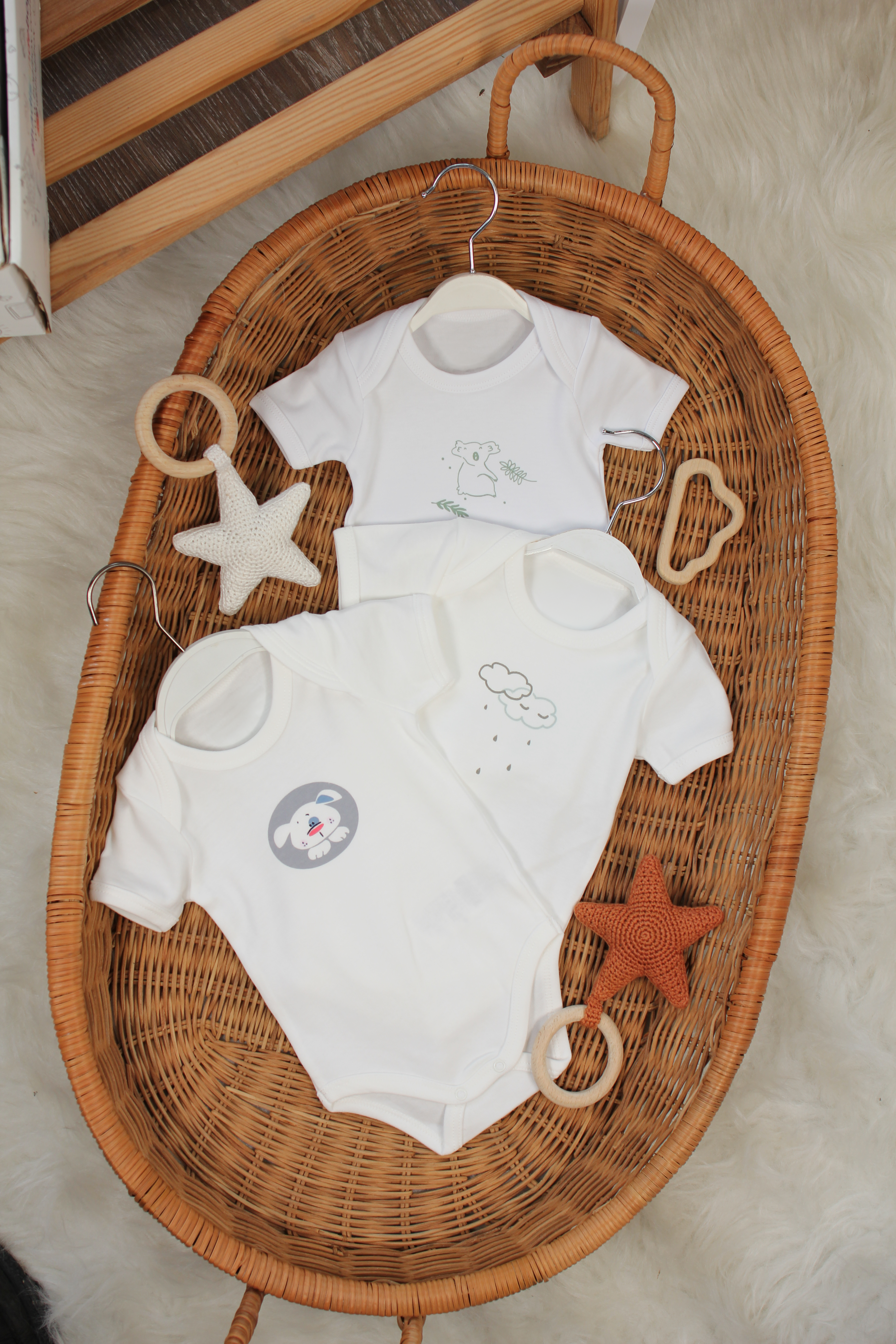 Organik Pamuklu Bebek Body 3'lü Bulut Koala Köpekli