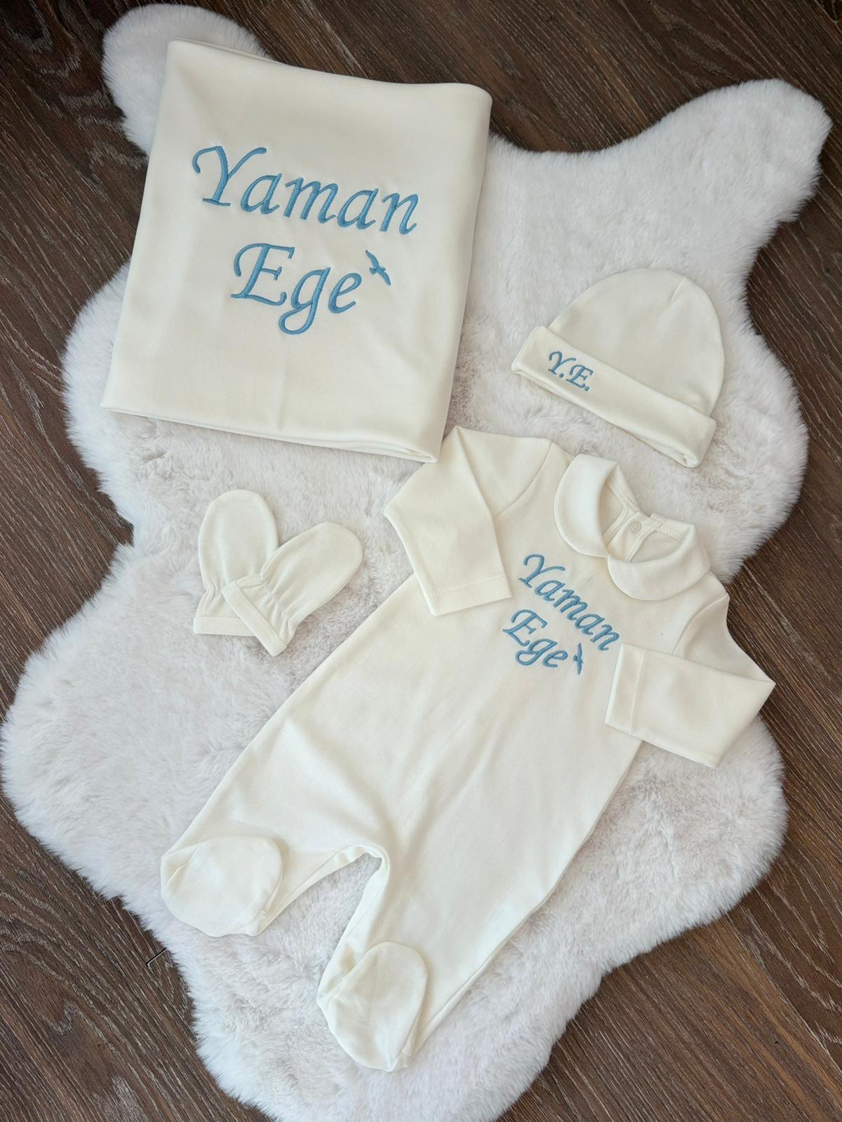 Penye Bebe Yaka 4'lü Set İsme Özel Hastane Çıkışı