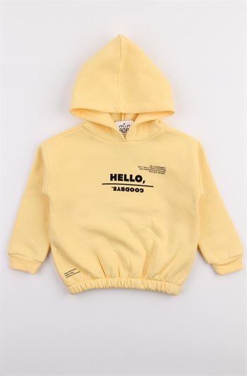 Hello Sarı Kapüşonlu Şardonlu Kışlık Bebek Sweatshirt 