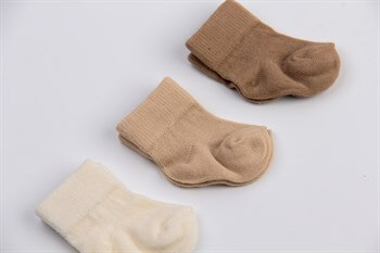Kahve Bej Ekru Pamuklu 3'lü Bebek Çorabı