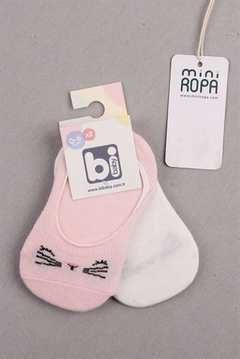 Pembe Beyaz 2'li Cute Face Kız Bebek Babet Çorabı