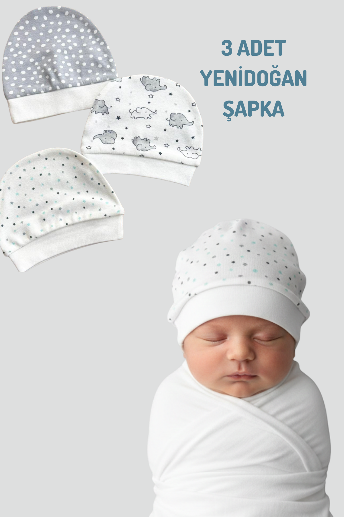 3 Adet Erkek Bebek Şapkası Yenidoğan Şapka Seti