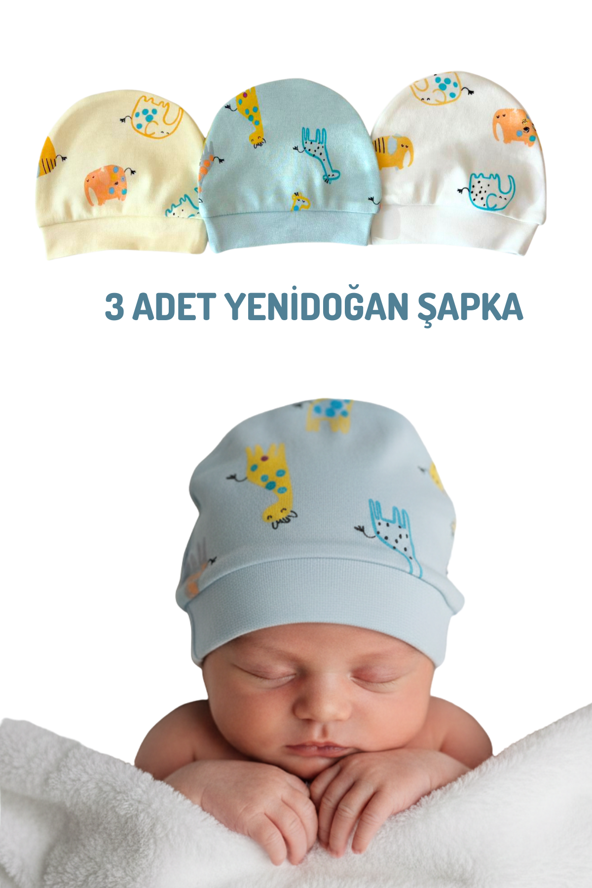 3'lü Yenidoğan Şapka Pamuklu Bebek Şapkası