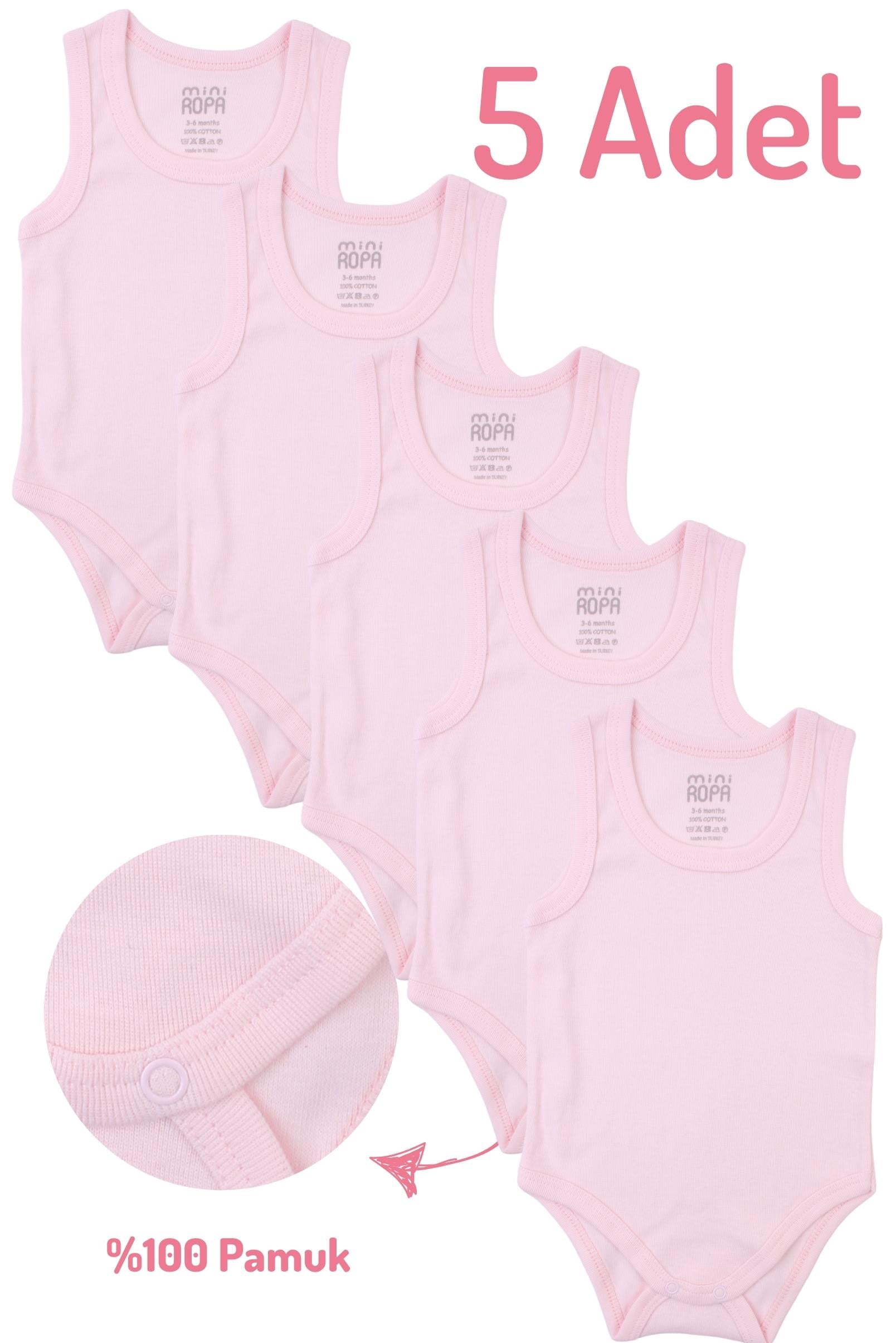 5'li Pamuklu Pembe Askılı Çıtçıtlı Bebek Zıbın Atlet İç Body 