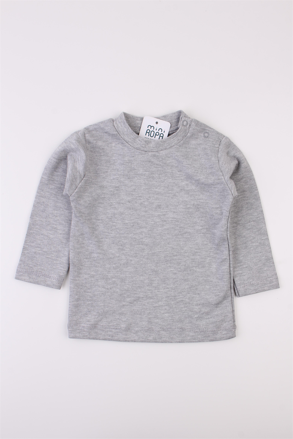 Basic İnterlok Gri Melanj Bisiklet Yaka Çıtçıtlı Bebek Sweatshirt