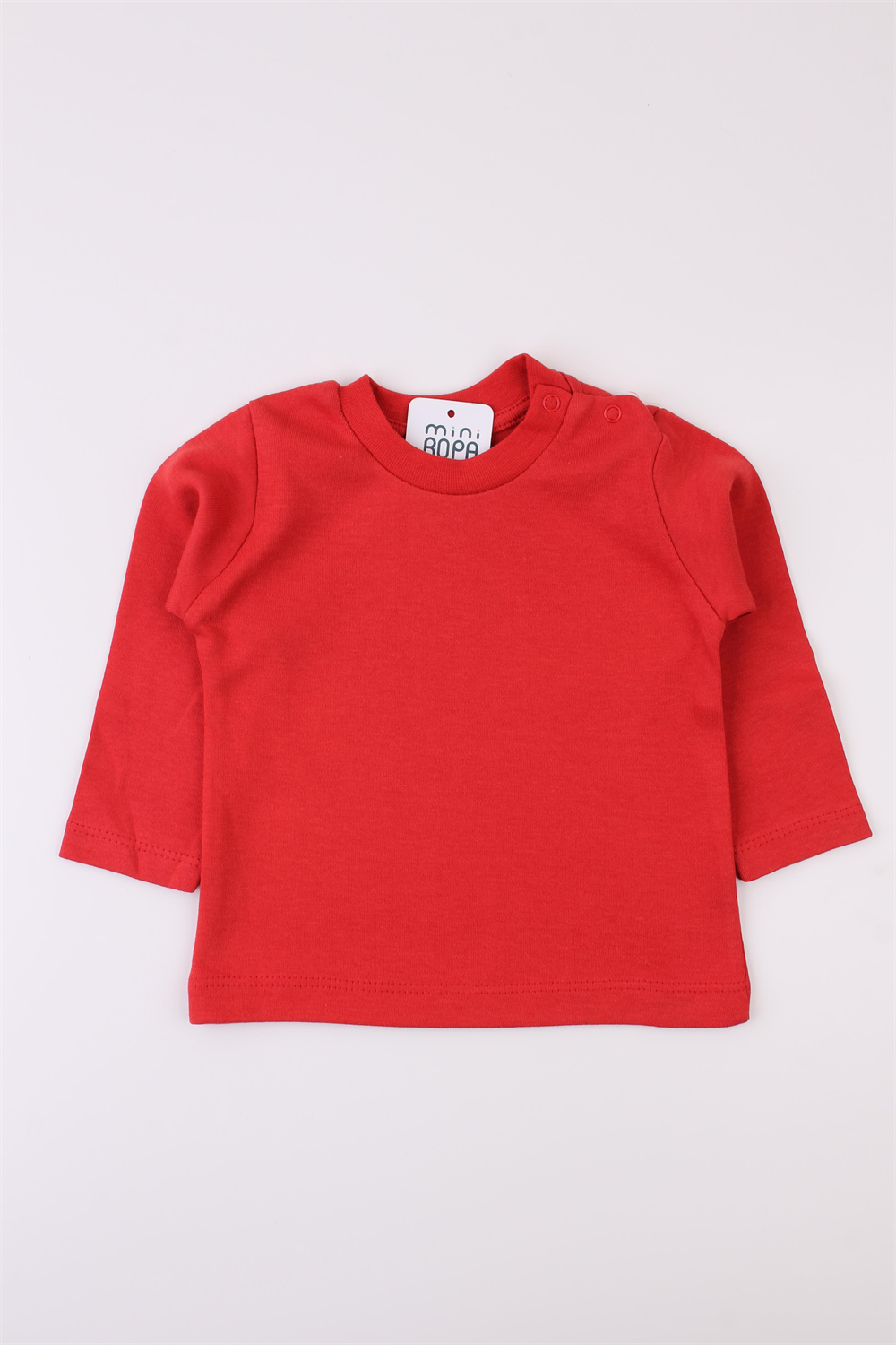 Basic İnterlok Kırmızı Bisiklet Yaka Çıtçıtlı Bebek Sweatshirt
