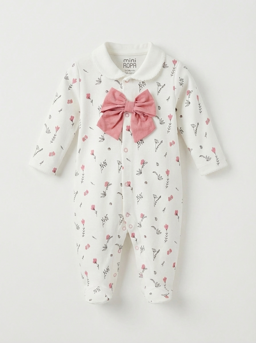 Fiyonklu Kız Bebek Tulumu Bebe Yaka Patikli Kız Bebek Tulumu