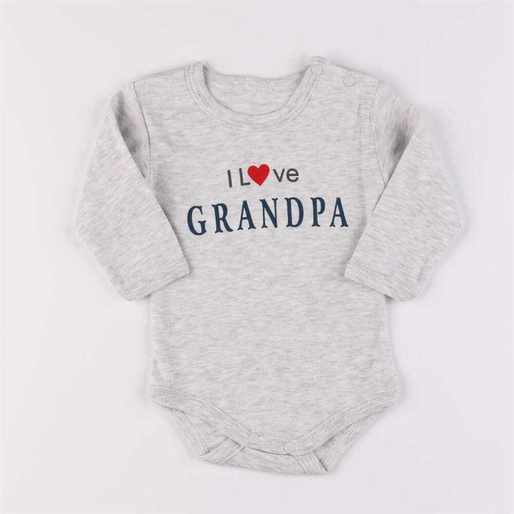I Love Grandpa Baskılı Çıtçıtlı Uzun Kollu Gri Bebek Body