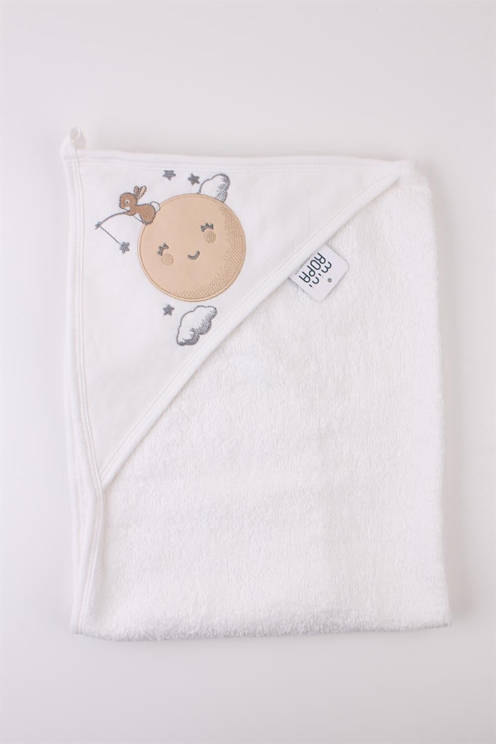 Kahve Güneş Desenli Unisex Bebek Havlusu Ekru