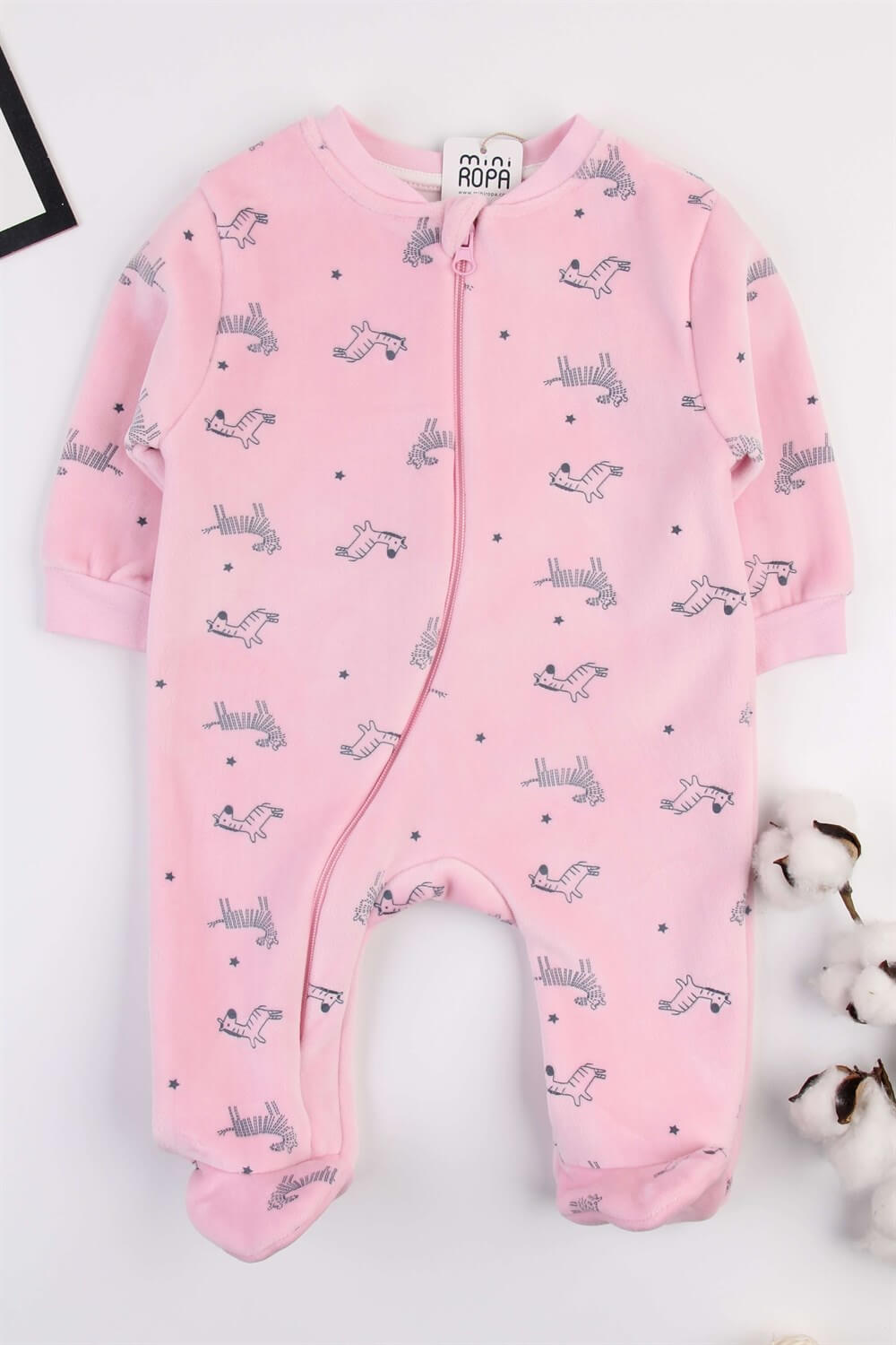 Kışlık Fluffy Pembe Yumuşak Dokulu Happy Zebra Land Patikli Tulum 