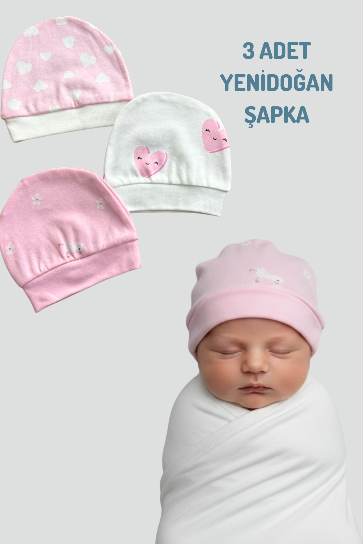 Kız Bebek Şapkası 3'lü Penye Şapka