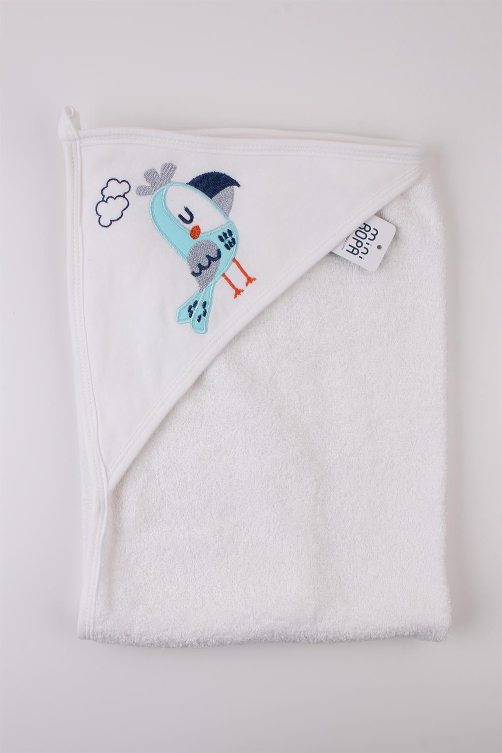 Kuş Desenli Unisex Bebek Havlusu Ekru